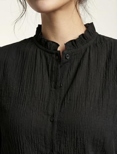Image of Messica Women Brown Solid Cotton Blend Knitted Top | Ruffle Neck | 3 /4 Sleeve | Regular Fit Casual Office Wear Top