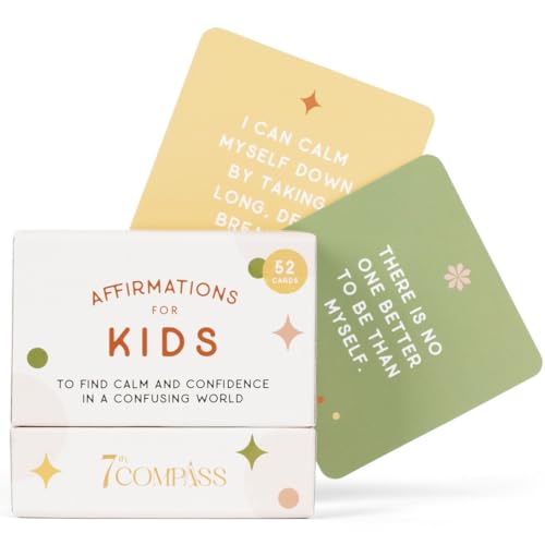 7th Compass Affirmation Cards for Kids, 52 Positive Lunch Box Notes for Kids, Growth Mindset Cards, Self Esteem & Confidence Building, Calm Down Corner Supplies for Classroom
