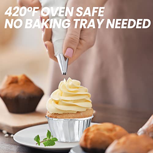 300 Pack Cupcake Cups Disposable Foil Muffin Liners 3.5Oz Cupcake Wrappers Cupcake Liners For Baking Aluminum Foil Paper Mini Metallic Baking Cups For Wedding Halloween Party (Silver) #TOP1