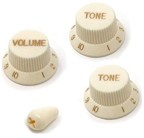 Vintage Forge Parchment Guitar Control Knobs (1 Volume 2 Tone 1 Switch Tip) for Fender Strat Style Electric Guitars Fits USA (Imperial) Split Shaft Pots STKUS-PAR