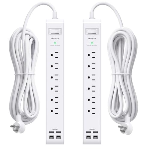 Image of 2 Pack Power Strip, 12FT Extension Cord, Surge Protector with 6 Outlets and 4 USB Ports (2 USB C), Extension Cord with Multiple Outlets, Flat Plug Overload Protection, Wall Mount for Home Dorm College