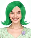 ANOGOL Hair Cap+Short Green Bob Cosplay Wig Green Wavy Hair Costume Halloween Wigs For Women Men St. Patrick‘s day hair For Anime Cartoon Costume Party Wig For Halloween Christmas