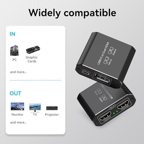 Image of Displayport to Dual HDMI Splitter Extended for Double Screen 4K@60Hz Display Port to 2 HDMI Adapter for Computer Graphics Cards Support MST & SST Mode
