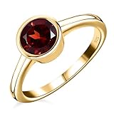 TJC Garnet Solitaire Ring for Women Engagement Ladies Rings in 14ct Yellow Gold Plated 925 Sterling Silver Size K Bezel Setting January Birthstone Metal Wt. 2.22 Grams