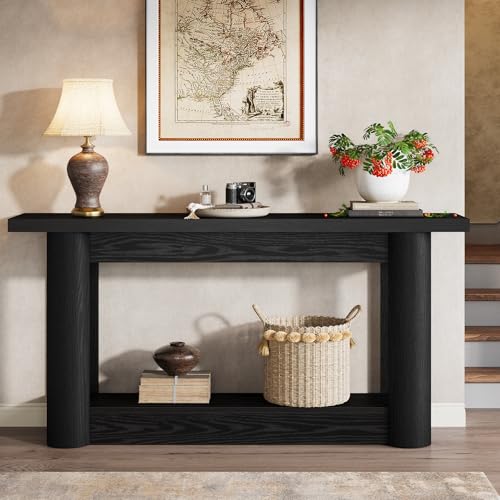 Image of Tribesigns 63-Inch Farmhouse Console Table, Narrow Long Sofa Table Behind The Couch, 2-Tier Storage Entryway Furniture for Hallway, Entrance, Living Room, Black
