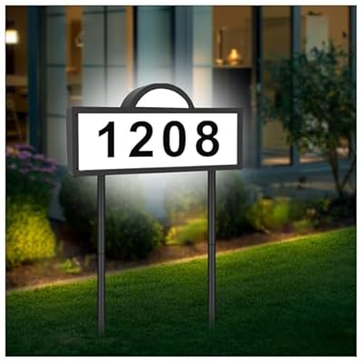 Solar House Number Sign, Solar Address Signs for Yard, Solar House Numbers for Outside Cool/Warm White Lighted Up Waterproof, Led Illuminated House Number Wall Mounted/In Ground