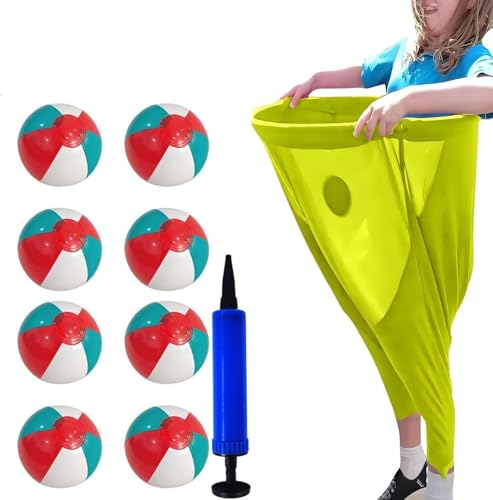 Juego de pantalones de abuela para jardín, divertido juego de pantalones de abuela elásticos gigantes para exteriores, con 8 pelotas de saltar + 1 inflador, ideal para fiestas familiares y juegos de