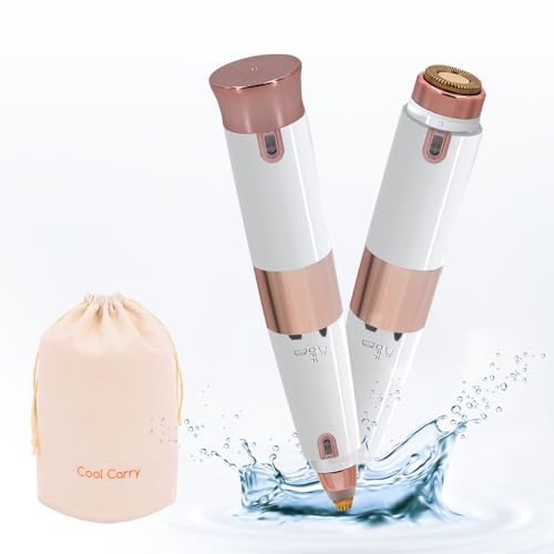 COOL CARRY Facial Hair Removal for Women & Eyebrow Trimmer 2 in 1,Double Head Electric Shaver&Portable Peach Fuzz Hair Razor,Rechargeable Remover for Pubic Lips Face Ear,Body Hands, Chin Beard Hair