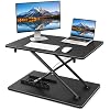 biueus Ultra-Slim Standing Desk Converter, 25.16 x 15.75 Compact Height Adjustable Desk Riser for Standing, Sit Stand Desktop Converter for Monitor or Laptop, No Assembly, Black