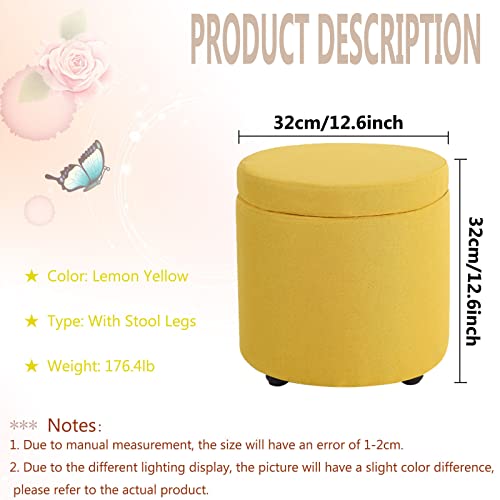 Pouf de rangement rond jaune citron avec couvercle pour salon - 3