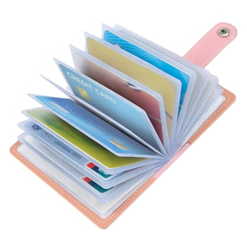 OSDUE Tarjeteros para Tarjetas de Credito Mujer Hombre, 26 Ranuras Titular de La Tarjeta de Crédito PU Cuero RFID Bloqueo Carteras Multifuncionales para Tarjetas, Ideal para ID y Banco (Rosa)