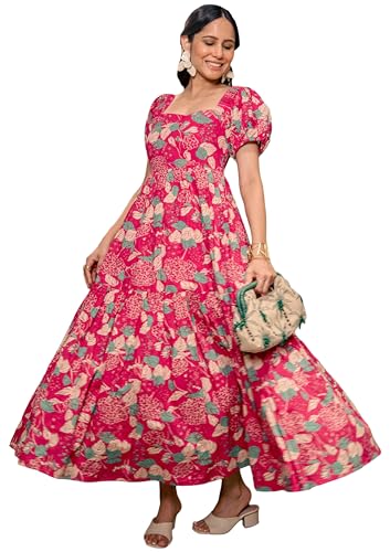 Robe longue moderne rose en viscose au tombé fluide et design épuré