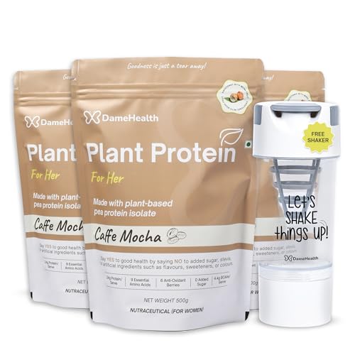 Image of Women's Plant Protein | 24g Protein per Serve | Caffe Mocha | Pack of 3 (1.5Kg) + Free Shaker | Vegan Pea Protein Isolate | No Bloating, Easy to Digest | 6 Natural Antioxidants | Safe | Sweetened with Monk Fruit | For the Everyday Woman