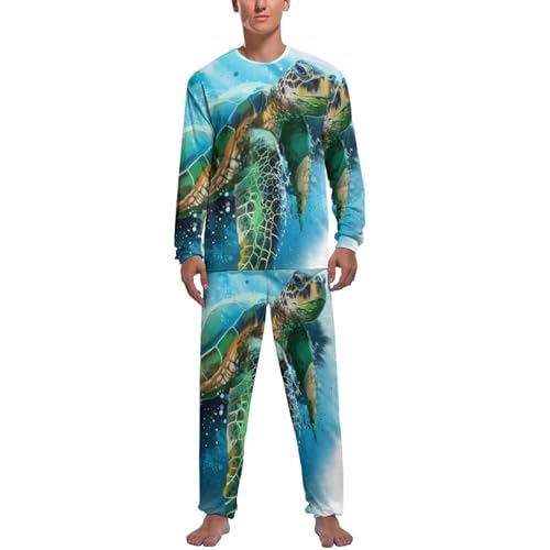 Pyjama homme haut et bas manche longue en coton confortable - Tortue Verte