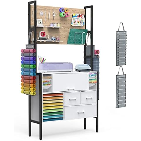 GDLF Organization and Storage Cabinet Compatible with Cricut Machines, Accessories Organizer Craft Cabinet with Pegboard, Vinyl Holders Large Craft Room Furniture 37" W x 12.6" D x 70.9" H Cover