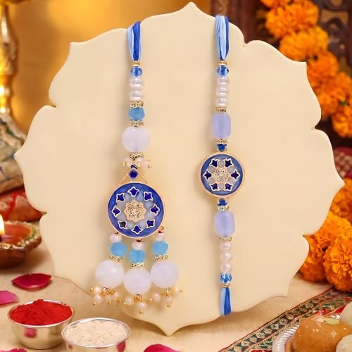 Image of TIED RIBBONS Rakhi for Brother and Bhabhi - Designer Lumba Rakhi Set with Roli Tikka for Bhaiya Bhabhi for Rakshabandhan