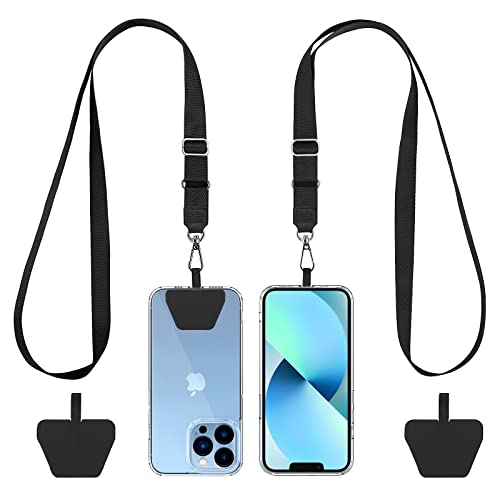CACOE Cadena Universal para teléfono móvil, 2 Unidades, 2 Cadenas Ajustables, 2 Parches duraderos, cordón para teléfono móvil, Compatible con la mayoría de los smartphones