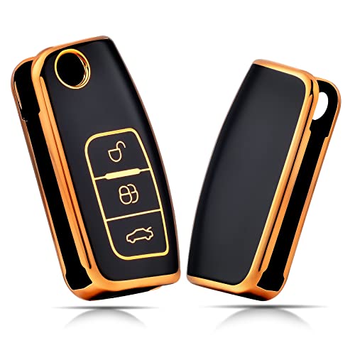 OFFCURVE Etui a Cle Voiture Coque Clé, Étui à Clés Couvre Clef Cache Clef 3 Boutons Apte à Ford Focus Mondeo Galaxy Fiesta Kuga Mustang Edge Fusion Escape Explorer Ecosport Taurus C-Max S-Max MK4