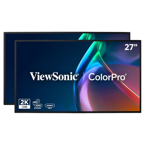 Image of ViewSonic VP2768A H2 27 Inch 1440p Dual Pack ColorPro Docking Monitors, Pantone Validated Head-Only Displays for Dual Screen Graphic Design, Advanced Ergonomics, 90W USB-C, HDMI, RJ45, and DP Inputs