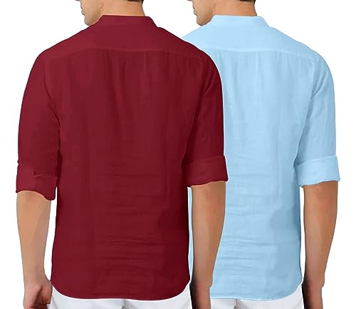 Image of FINIVO FASHION Men's Cotton Blend Solid Full Sleeve Combo Short Kurta Shirt, Regular Fit Solid Pattern Mandarin Collar Straight Kurta Shirt