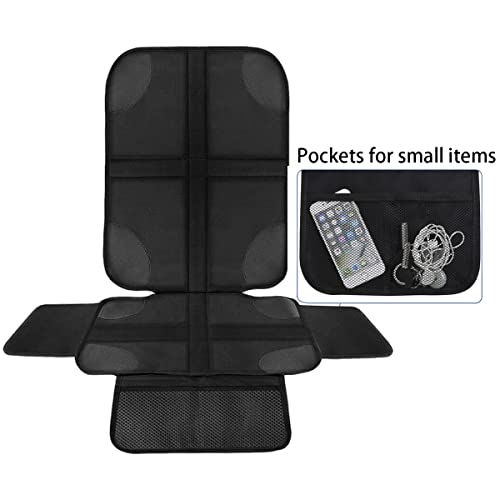Image of BESULEN Car Seat Protector for Child Car Seat, Anti-Slipt Auto Seat Cover Mat with Thickest Padding with Organizer Pockets for Under Baby Seat, Vehicle Accessories for Most Cars (Black Line)
