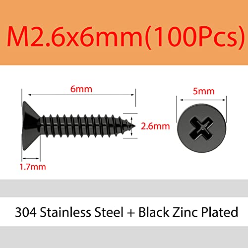 Miniatura 2 de Oranxin M2.6 X 6mm 100 Pcs Acero Inoxidable 304 Tornillos Para Madera Cruz Avellanada Chapado En Zinc Negro Cabeza Plana Autoperforante Tornillos Autorroscantes