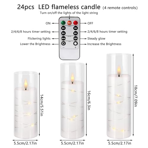 Image of YOROXRG Flickering Flameless Candles Battery Operated with Remote,Led Pillar Candles with Realistic Moving Wick Candles for Halloween,Christmas,Home Decor Pack of 12 (D2.2 xH 5 inch 6 inch 7 inch)(White)
