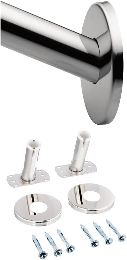 Moen 2-102-5PS 5-Foot Curved Shower Rod, Polished Stainless Steel with Moen 65-F-PS Donner Low-Profile