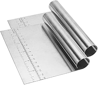 Graplan 2 Pieces Dough Scraper, Stainless Steel Dough Cutter with Handle and Measuring Scale, Bench Scraper for Baking Cake Dough, Ideal for Professionals and Beginners