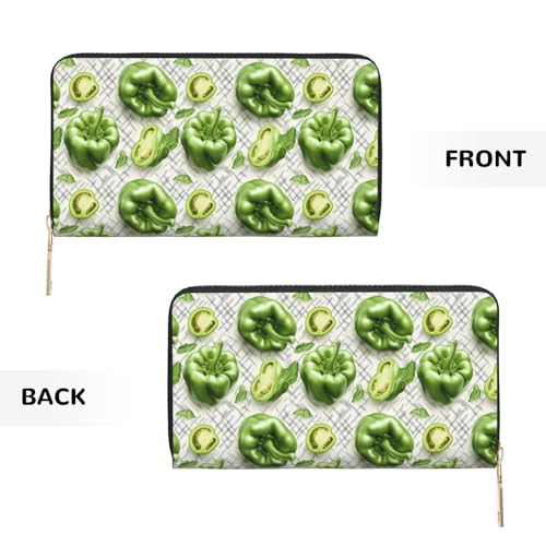 Realistic Green Pepper Print Wallet Women Men, Long PU Leather Wallets for Women, Cute Womens Travel Wallet Purse Pouch with Zipper Pocket2