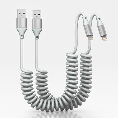 2 Pack Coiled Cable Apple Carplay Lightning Cable [MFi & Fast Charge& Data Sync & 6.5FT] Coiled Lightning Cable for iPhone 14/13/12/X/iPad/Pod