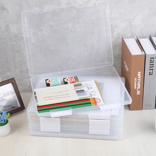 Image of 6 Pcs A4 Paper Organizer Box, Clear A4 File Portable Project Case, Plastic Scrapbook Paper Organizer Containers for Craft Paper Storage, Portable Board Storage for Art Supplies 8.6 inch x 12.4 inch Letter Pap