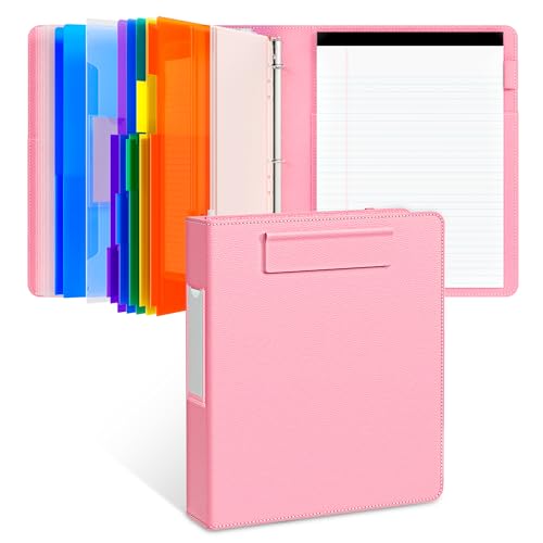 JoyCat 3 Ring Binder Clipboard with Storage 12.4x10.2Magnetic Clipboard Folder with 5 Expandable Folders Refillable Lined Notepad (11 x 8.5) Ideal for School Office Nursing(Pink)