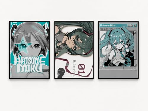 Image of Miku Poster Set of 3 | Vocaloid Anime Wall Art Print | Miku Anime Poster for Bedroom, Gaming Room & Otaku Room Decor | Japanese Anime Aesthetic Wall Decor Gift Set of A3