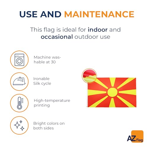 Image of AZ FLAG - Macedonia Flag - 3x5 Ft - 100D Polyester Macedonian Banner with Two Metal Grommets - Fade Resistant - Vivid Colors - 3' x 5' Feet - 150x90 Cm