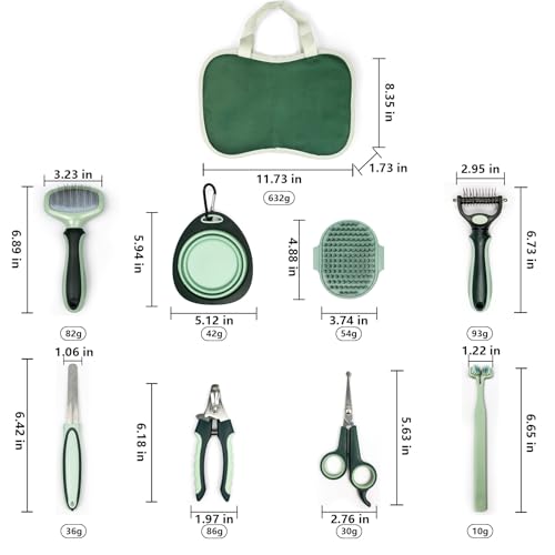 Image of Grooming Brush Kit - 8 Pcs for Shedding & Matted Fur, Self-Cleaning with Flea Comb, Includes Indoor Microbrush, Cat Toothbrush Collapsible Dog Bowls for Travel