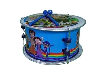 Khushi Enterprise's Musical Drums Medium 09 20.3 cm Width, 10.7 cm Height with 2 Drum Sticks & 1 Neck Bend (Blue)