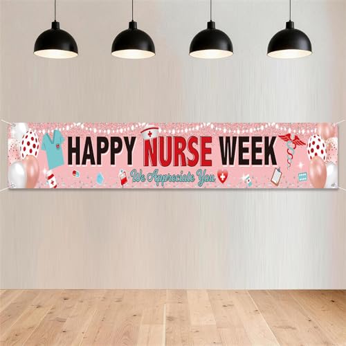 YVAINE Happy Nurses Week Yard Sign Banner Nurse Appreciation Week Decoration Thank You Nurses Fence Backdrop Happy National Nurses Week Yard Sign Banner 2026 Nurse Day Party Supplies 106.313.8 Inch