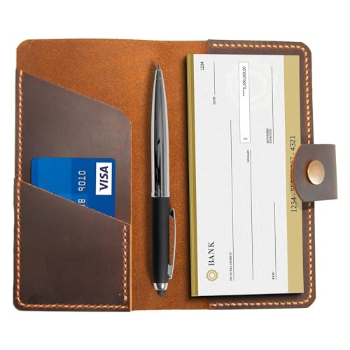 Leather checkbook holder, Checkbook cover handmade, For Women and Men, Christmas gifts (Brown)