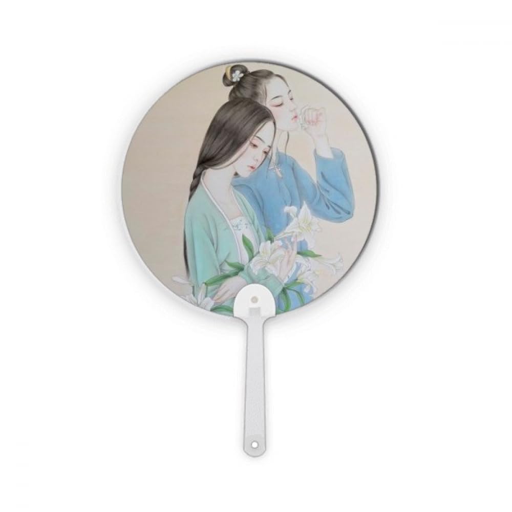 Éventail rond peinture chinoise plastique Fleur de Lys décorations artisanat maison