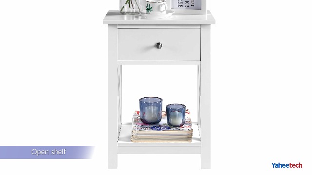 Yaheetech White Bedside Table Set of 2, X Shaped Cabinet with Drawer and Open Shelf Narrow Wooden Nightstand Storage Unit for Bedroom Small Side Table for Living Room, 40x30x55cm