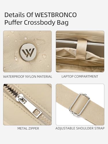 Image of WESTBRONCO Puffer Crossbody Bags for Women Quilted Tote Bag Puffy Weekender Overnight Bag Nylon Shoulder Handbag