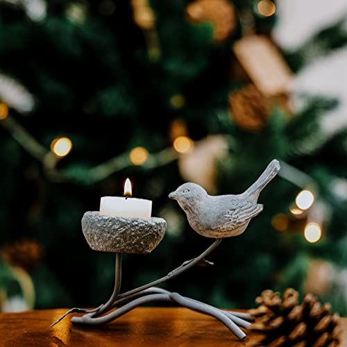 Marbrasse Metallic Votive Kaarsenhouders, Decoratieve Theelicht Kaars Stands voor Tafel, Vintage Home Decor Centerpiece Kenmerken Vogel, Nest en Boom (Grijs Zwart) - Image 6