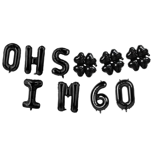 Image of Oh I'm 60! Latex Balloons 16 Inch Black Hallo Sixty Cheers to 60 Years Old Theme Decor for Man Woman Happy 60th Birthday Party Photo Studio Prop Flag Decorations Favors Supplies
