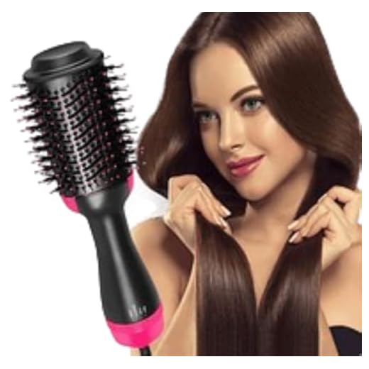 Escova Secadora Modeladora para Cabelos Anti-Frizz - Alisadora Rotativa 4 em 1 Multifuncional Profissional 1200W com Tecnologia Iônica e Cabo Giratório, Cerdas Flexíveis, 110V Cor Preto/Rosa