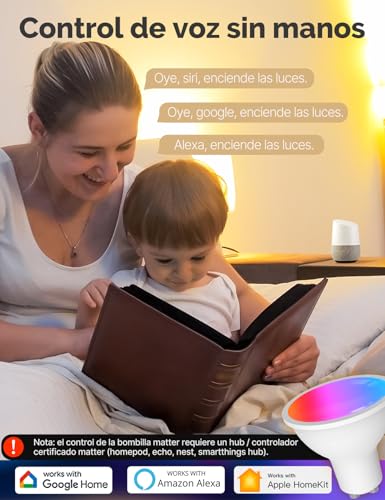 MOES Bombilla Inteligente Led gu10 Wifi y Matter, RGB 2700K-6500K Regulable Calida/Blanco Frio, Compatible Con Alexa/Google Home,Apple HomeKit,Smart Things, Paquete de 4 - imagen 3