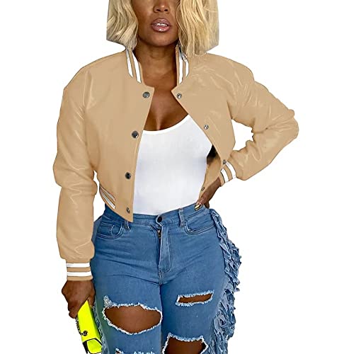 Mintsnow Womens Varsity Jacket Long Sleeve Button Down Bomber Jackets Casual Baseball Uniform Streetwear