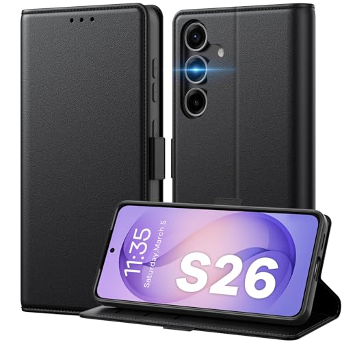 Peakally Coque pour Samsung Galaxy S26 Compatible avec Recharge sans Fil [ 3 Pochette de Portefeuille ] [ Blocage du Signal RFID ] [ Premium PU ] Etui à Rabat pour...