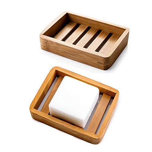 Kaxich 2 Stück Seifenschale Natürlicher Bambus Holz Seifenhalter Seifenkiste Seifenhalterung für Badezimmer Dusche Küche Waschbecken Cover