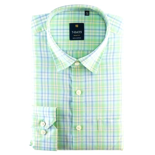 Image of 7-DAYS Men's Premium Check Shirt - 100% Cotton, Tailored Fit (Between Slim & Regular), Full Sleeve, with Pocket - Smart Office & Casual Look